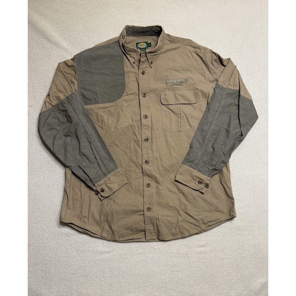 Cabela's Mens Button-up Shooting Shirt Size XL Tall Khaki/olive 100% Cotton